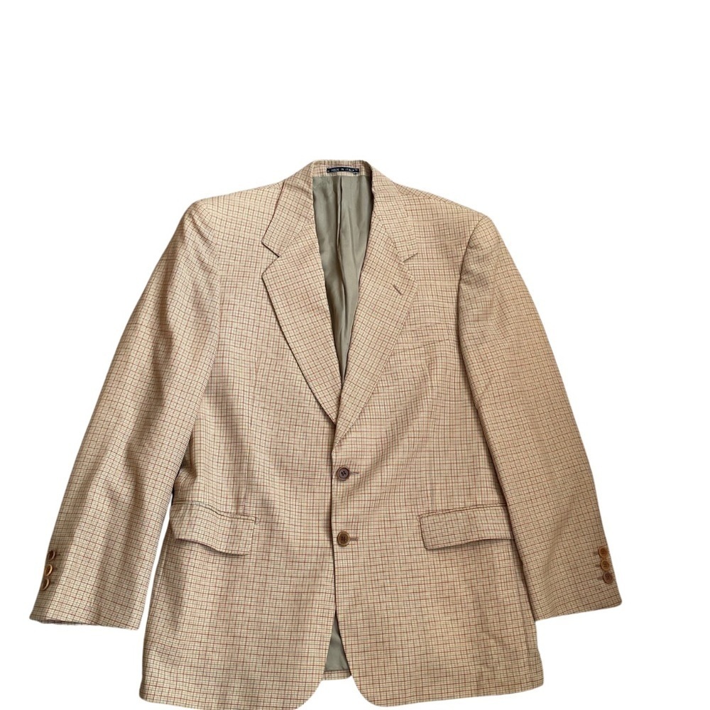 Blu Scuro Men’s 2 Button Wool and Nylon Checked Blazer European Sz 50R US Sz 40